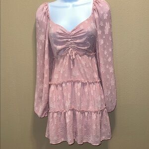 Bloomfield Women’s Long Sleeve Light Pink Mini Dress Sweetheart Neckline Small